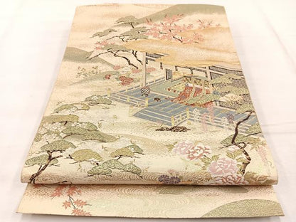 平和屋着物◎六通柄袋帯　蜀紅錦　宮中風景文　金糸　正絹　逸品　BAAX1963hv