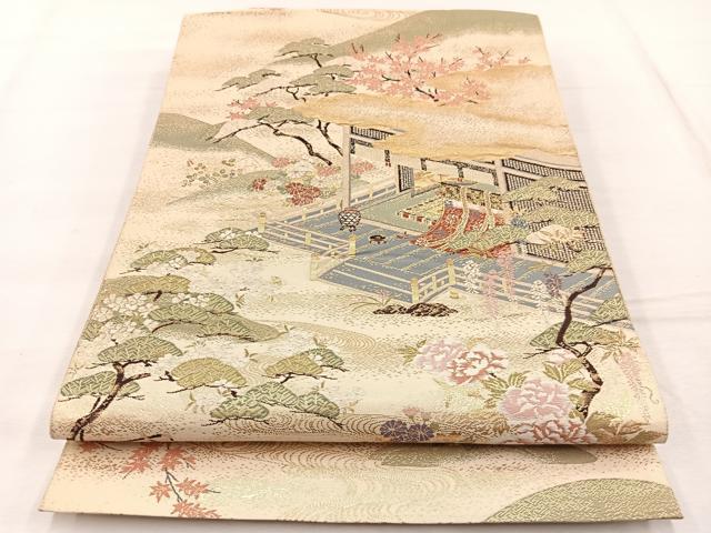 平和屋着物◎六通柄袋帯　蜀紅錦　宮中風景文　金糸　正絹　逸品　BAAX1963hv