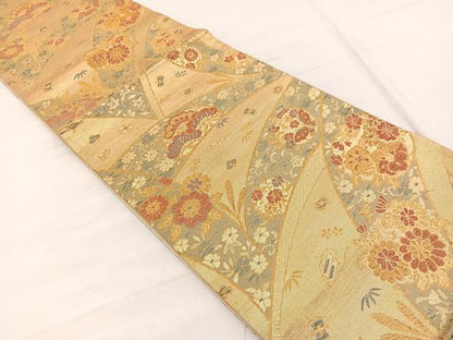 平和屋着物◎六通柄袋帯　若松葉花蝶文　金糸　正絹　逸品　BAAX1964hv