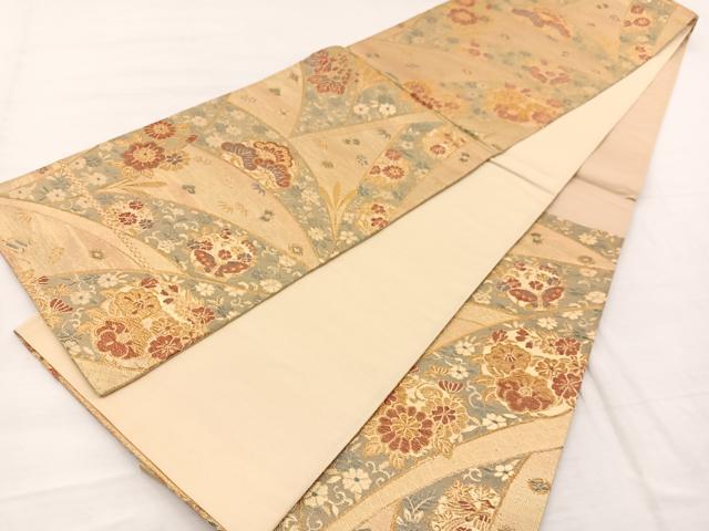 平和屋着物◎六通柄袋帯　若松葉花蝶文　金糸　正絹　逸品　BAAX1964hv