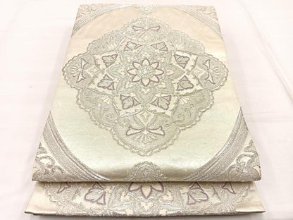 平和屋着物◎六通柄袋帯 唐織 花菱文 銀糸 正絹 逸品 BAAX1971hv