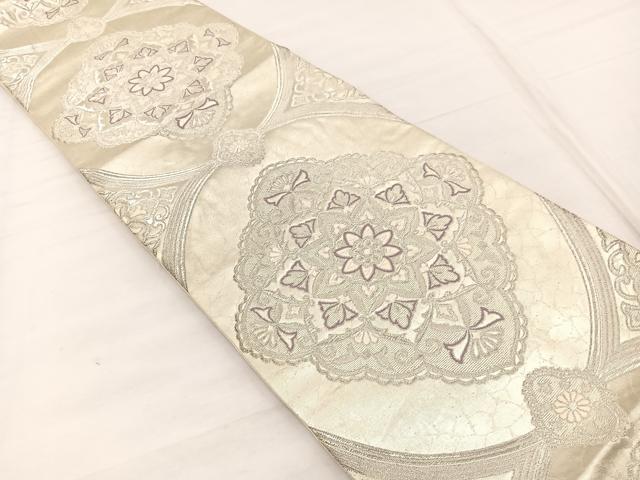 平和屋着物◎六通柄袋帯 唐織 花菱文 銀糸 正絹 逸品 BAAX1971hv