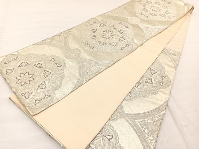平和屋着物◎六通柄袋帯 唐織 花菱文 銀糸 正絹 逸品 BAAX1971hv