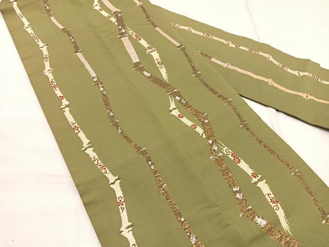 平和屋着物◎九寸名古屋帯 竹花唐草文 金銀糸 正絹 逸品 BAAX1981hv