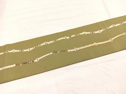 平和屋着物◎九寸名古屋帯 竹花唐草文 金銀糸 正絹 逸品 BAAX1981hv