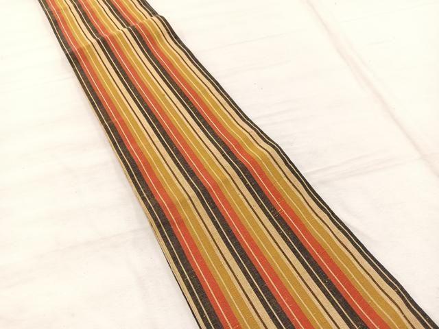 平和屋着物◎両面 半幅帯 紬地 縞 正絹 逸品 未使用 BAAX1982hv