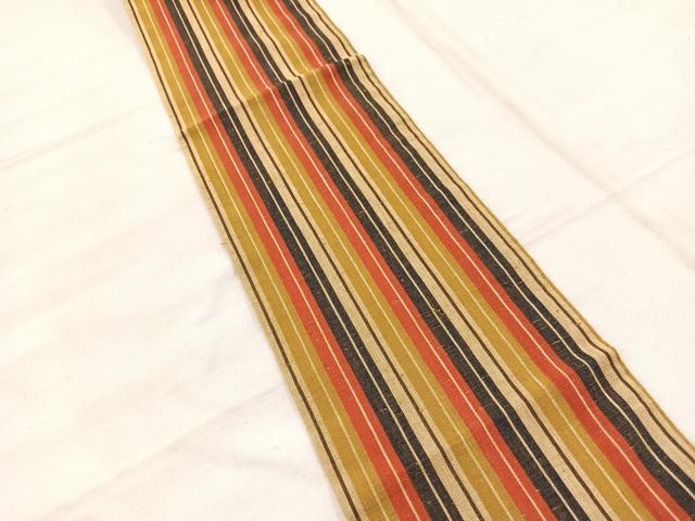 平和屋着物◎両面 半幅帯 紬地 縞 正絹 逸品 未使用 BAAX1982hv