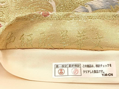 平和屋着物◎六通柄袋帯 唐織 色紙取草華文 金糸 正絹 逸品 BAAX1985hv