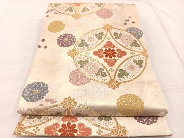 平和屋着物◎六通柄袋帯 唐織 七宝花文 金糸 正絹 逸品 BAAX1986hv