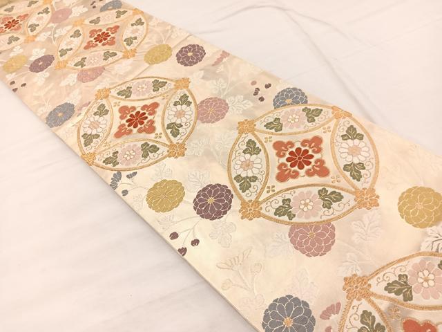 平和屋着物◎六通柄袋帯 唐織 七宝花文 金糸 正絹 逸品 BAAX1986hv
