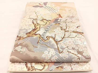 平和屋着物◎六通柄袋帯 唐織 九百錦 雉流水花文 金銀糸 正絹 逸品 BAAX1987hv