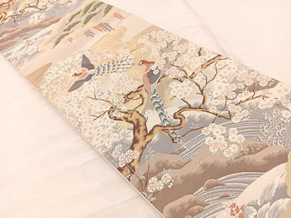 平和屋着物◎六通柄袋帯 唐織 九百錦 雉流水花文 金銀糸 正絹 逸品 BAAX1987hv