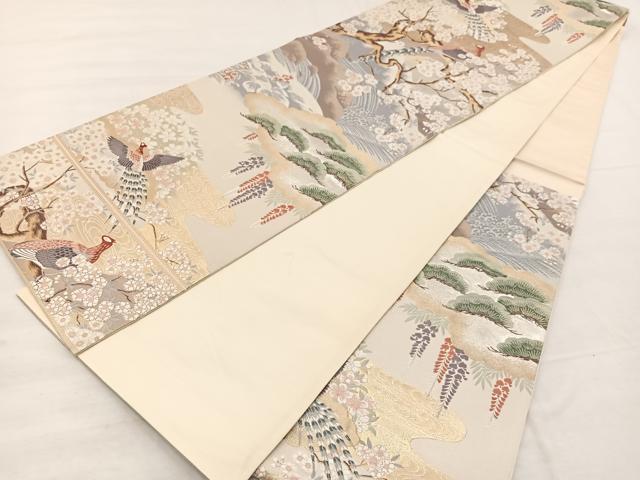 平和屋着物◎六通柄袋帯 唐織 九百錦 雉流水花文 金銀糸 正絹 逸品 BAAX1987hv