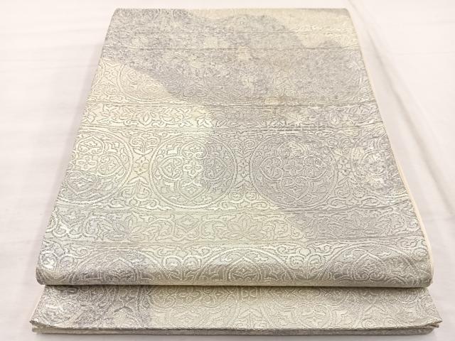 平和屋着物◎六通柄袋帯　横段花丸紋　銀糸　正絹　逸品　BAAX1988hv