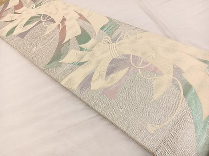 平和屋着物◎六通柄袋帯 束ね熨斗文 銀糸 正絹 逸品 BAAX1993hv