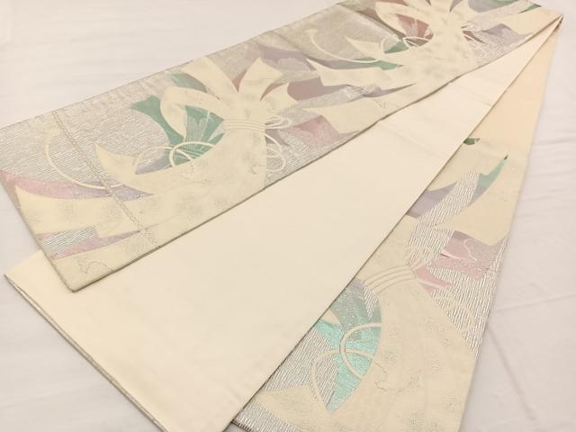 平和屋着物◎六通柄袋帯 束ね熨斗文 銀糸 正絹 逸品 BAAX1993hv