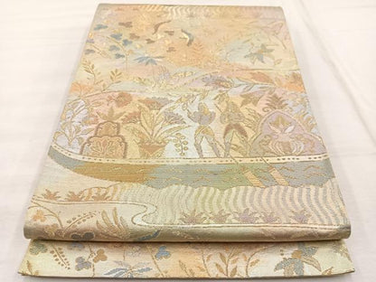 平和屋着物◎六通柄袋帯 渡船更紗花鳥文 金銀糸 正絹 逸品 BAAX1994hv
