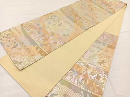 平和屋着物◎六通柄袋帯 渡船更紗花鳥文 金銀糸 正絹 逸品 BAAX1994hv