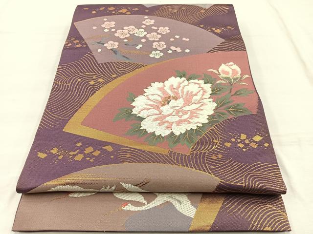 平和屋着物◎六通柄 本袋帯 扇面波地文 金銀糸 正絹 逸品 BAAX1998hv