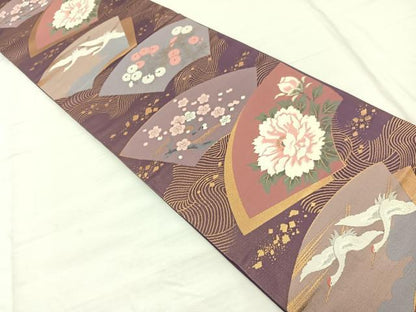 平和屋着物◎六通柄 本袋帯 扇面波地文 金銀糸 正絹 逸品 BAAX1998hv