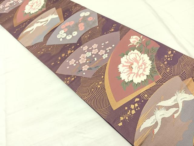 平和屋着物◎六通柄 本袋帯 扇面波地文 金銀糸 正絹 逸品 BAAX1998hv