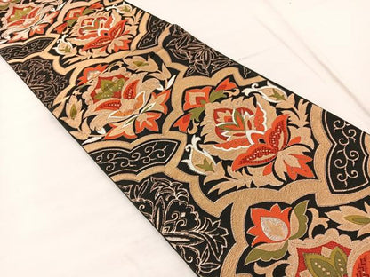 平和屋着物◎六通柄 本袋帯 唐織 更紗飾花文 黒地 金糸 正絹 逸品 BAAX2001hv