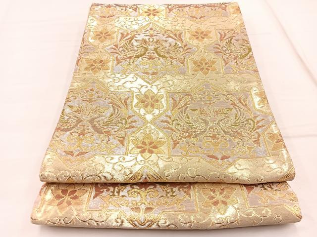 平和屋着物◎六通柄袋帯 向かい鳳凰花文 金銀糸 正絹 逸品 BAAX2008hv