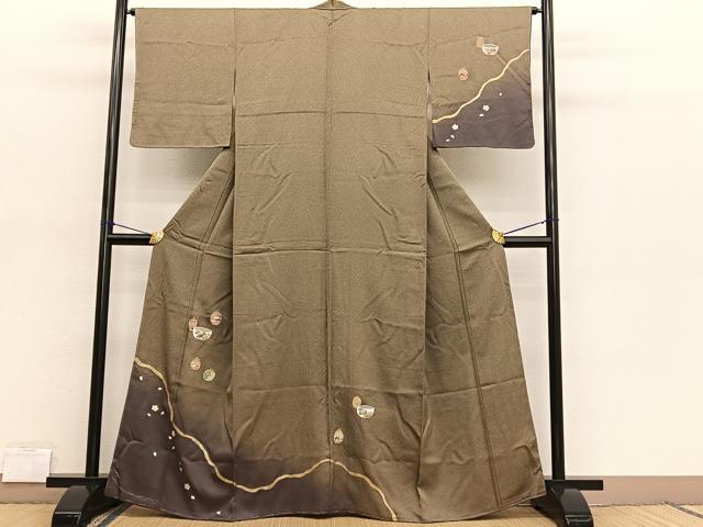 平和屋着物■訪問着 仕覆陶器花文 たたき染め 金銀彩 正絹 逸品 未使用 BAAX2032hv