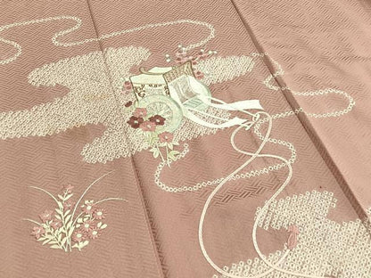平和屋着物■訪問着 絞り 刺繍 御所車花文 正絹 逸品 BAAX2035hv