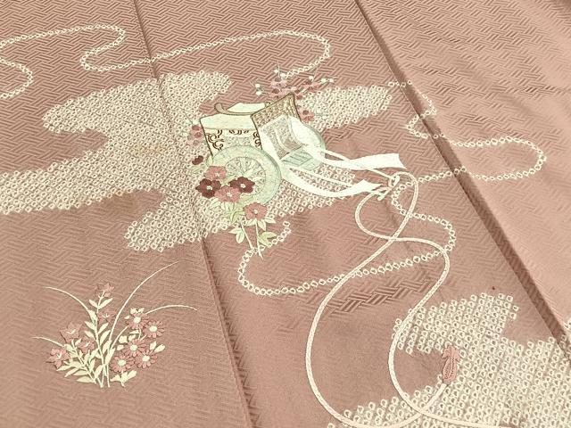 平和屋着物■訪問着 絞り 刺繍 御所車花文 正絹 逸品 BAAX2035hv