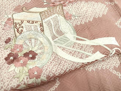平和屋着物■訪問着 絞り 刺繍 御所車花文 正絹 逸品 BAAX2035hv