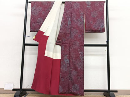 平和屋着物■上質なお召 草花文 正絹 逸品 BAAX2045hv