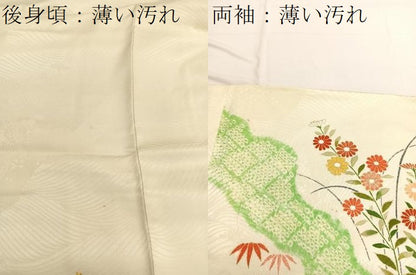 平和屋着物■訪問着　駒刺繍　絞り　草花文　金彩　正絹　逸品　BAAX2050hv
