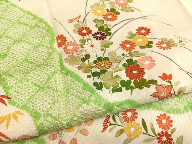 平和屋着物□訪問着 駒刺繍 絞り 草花文 金彩 正絹 逸品 BAAX2050hv