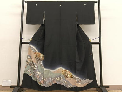 平和屋着物■豪華黒留袖 作家物 扇面飛鶴文 暈し染め 金銀彩 正絹 逸品 BAAX2057hv