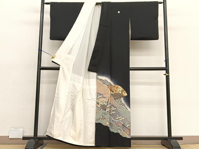 平和屋着物■豪華黒留袖 作家物 扇面飛鶴文 暈し染め 金銀彩 正絹 逸品 BAAX2057hv