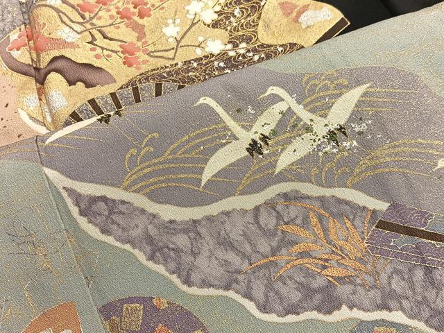 平和屋着物■豪華黒留袖 作家物 扇面飛鶴文 暈し染め 金銀彩 正絹 逸品 BAAX2057hv