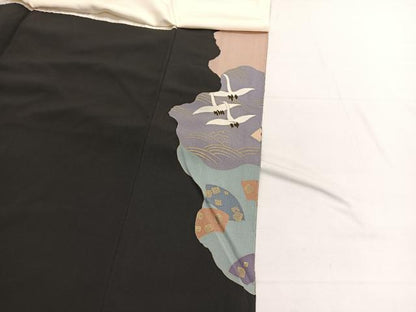 平和屋着物■豪華黒留袖 作家物 扇面飛鶴文 暈し染め 金銀彩 正絹 逸品 BAAX2057hv