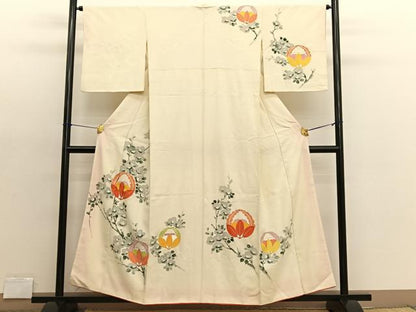 平和屋着物■訪問着　手描き　駒刺繍　光琳椿花文　金彩　正絹　逸品　BAAX2058hv