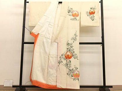 平和屋着物■訪問着　手描き　駒刺繍　光琳椿花文　金彩　正絹　逸品　BAAX2058hv