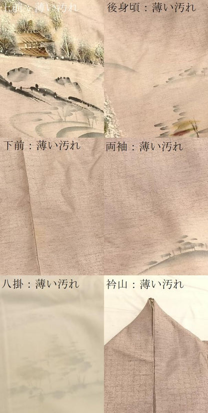 平和屋着物■訪問着 紬地 手描き 風景文 金彩 正絹 逸品 BAAX2061hv