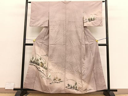 平和屋着物■訪問着 紬地 手描き 風景文 金彩 正絹 逸品 BAAX2061hv