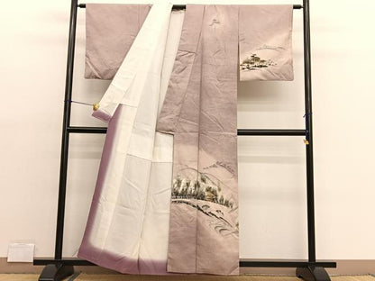 平和屋着物■訪問着 紬地 手描き 風景文 金彩 正絹 逸品 BAAX2061hv