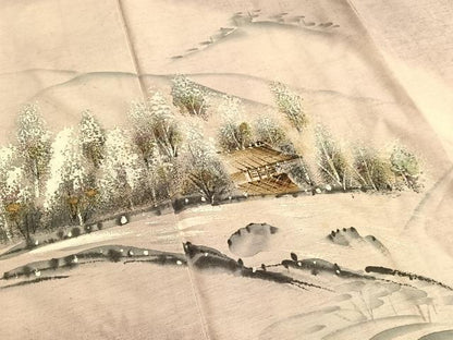 平和屋着物■訪問着 紬地 手描き 風景文 金彩 正絹 逸品 BAAX2061hv