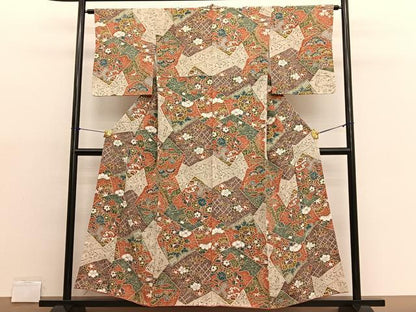 平和屋着物■上質な小紋　切嵌花文　金彩　正絹　逸品　BAAX2063hv