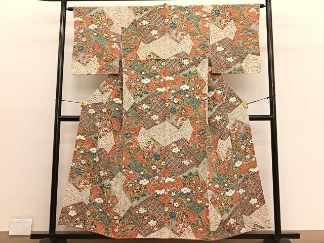平和屋着物■上質な小紋　切嵌花文　金彩　正絹　逸品　BAAX2063hv