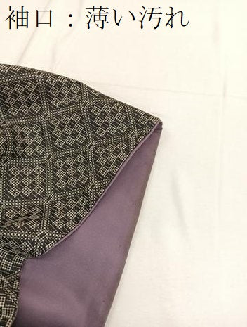 平和屋着物■上質なお召 菱文様 黒地 正絹 逸品 BAAX2065hv