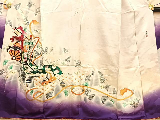 平和屋着物●豪華振袖　手描き　立波花文　暈し染め　正絹　逸品　CABC9666vp 平和屋着物□豪華振袖 枝花文 暈し染め 金彩 正絹 逸品 CABG6434xeの