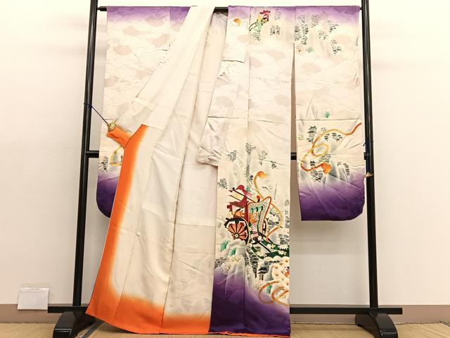 平和屋着物●豪華振袖　手描き　立波花文　暈し染め　正絹　逸品　CABC9666vp 平和屋着物□豪華振袖 枝花文 暈し染め 金彩 正絹 逸品 CABG6434xeの