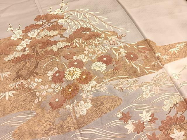 平和屋着物■豪華色留袖 駒刺繍 浜松花文 金彩 正絹 逸品 BAAX2078hv